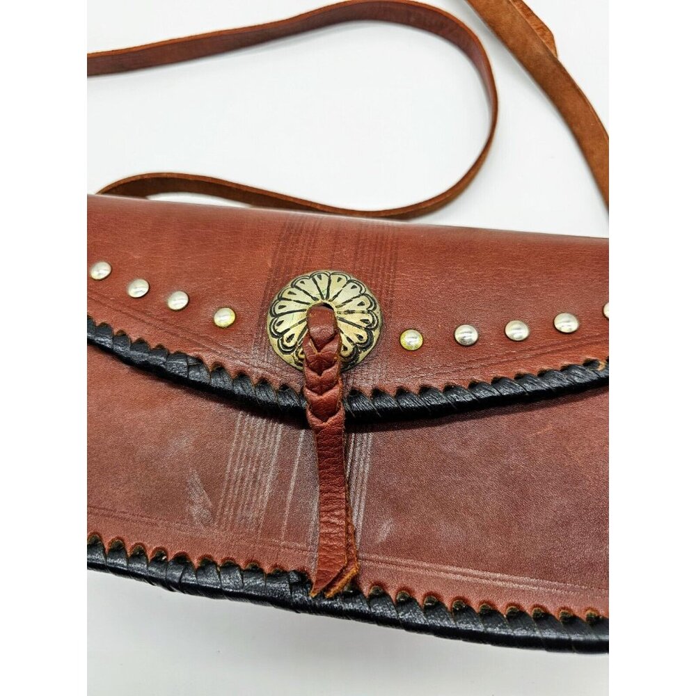 Vintage Four Winds Leather Crossbody Purse Handbag,Pewter Accents Western Boho - Picture 15 of 15